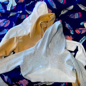 Crop sweater hoodie , 3 for $20. Grey , Tan, and White size small